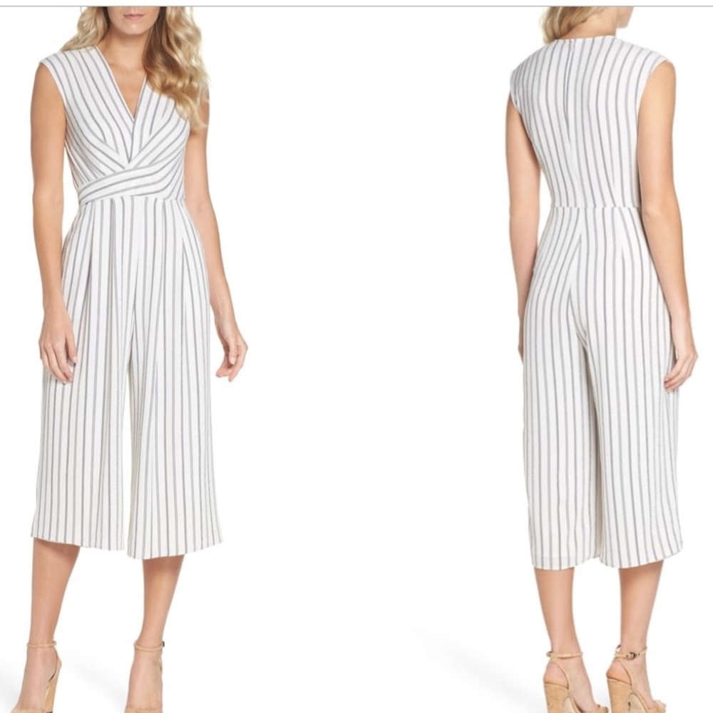 Maggy London Stripe Crepe Crop Jumpsuit